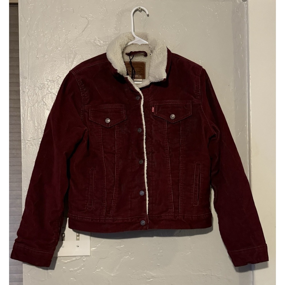 Levi's Womens Type III Sherpa Trucker Jacket Decadent Burgundy Corduroy Medium
